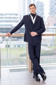 Double-breasted wool blazer in navy blue Made in Italy