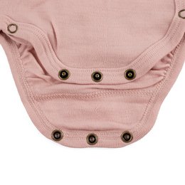 Wełniany romper kopertowy z długim rękawem - Wełna Merino - Misty Rose