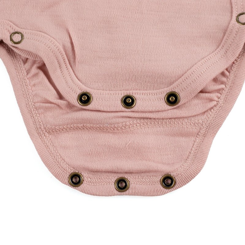 Wełniany romper kopertowy z długim rękawem - Wełna Merino - Misty Rose