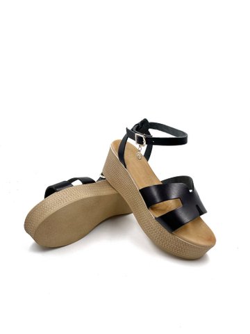 Dames lederen platformsandalen zwart, zomerplatformsandalen voor dames, zwarte platformsandalen voor dames, Sandalmania platformsandalen