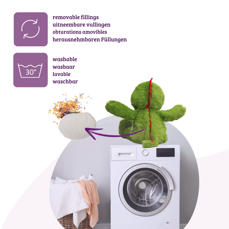 Heat cushion, the natural hot water bottle as a warm cuddly toy Dino large with organic millet filling and health herbs