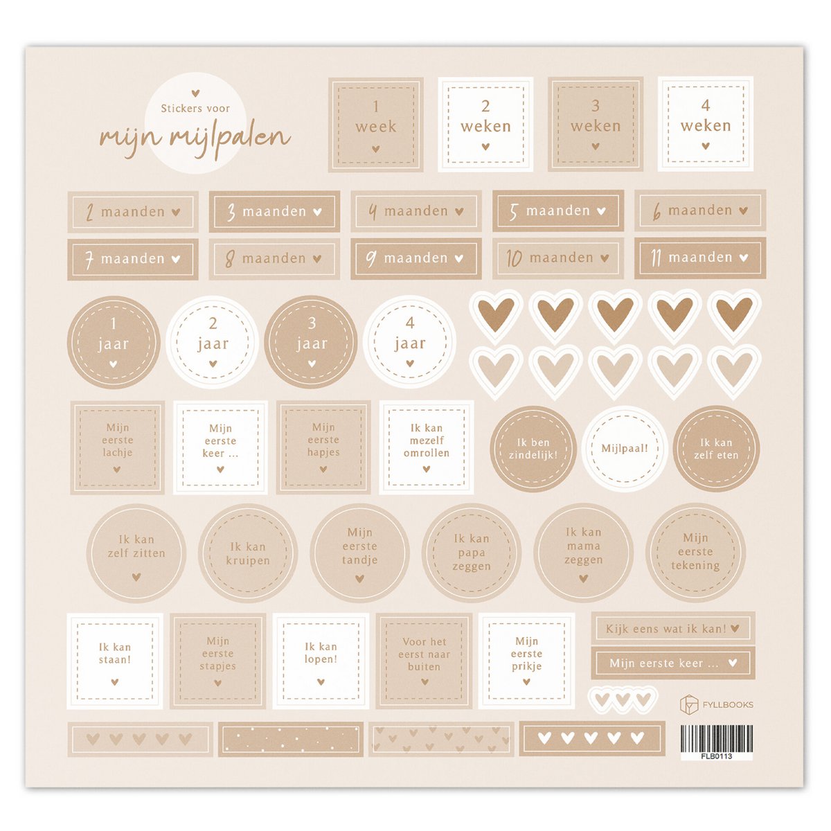 Fyllbooks Stickerbogen Meine Meilensteine ​​– Beige