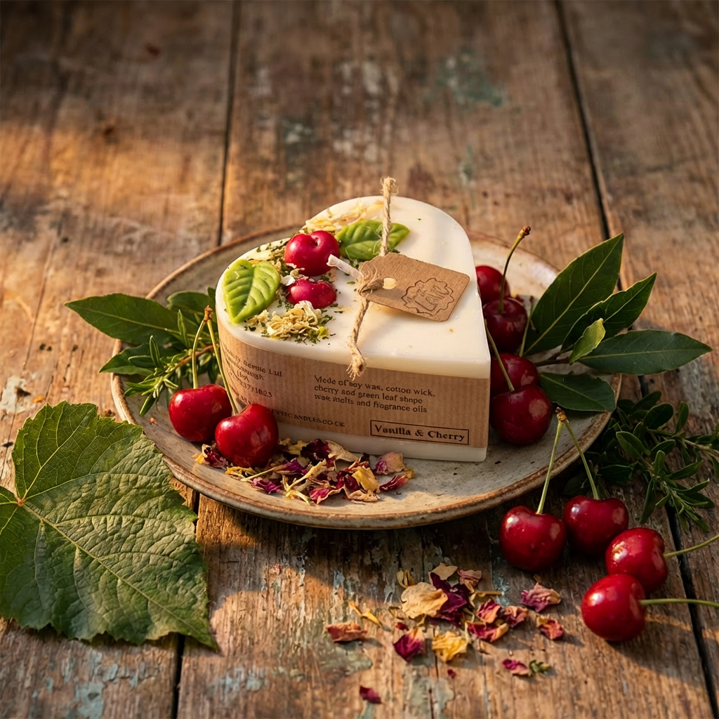 Vela Corazón Pequeña Con Cerezas, caja de 6