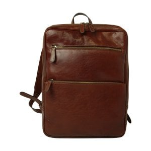 Leather backpack with backside troller strap- Brown