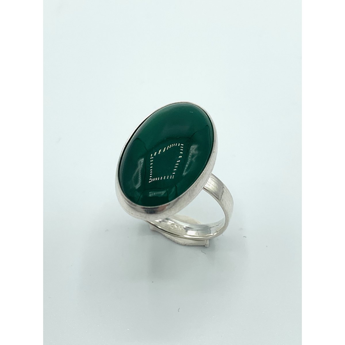 Silver ring 15x25mm green Agate
