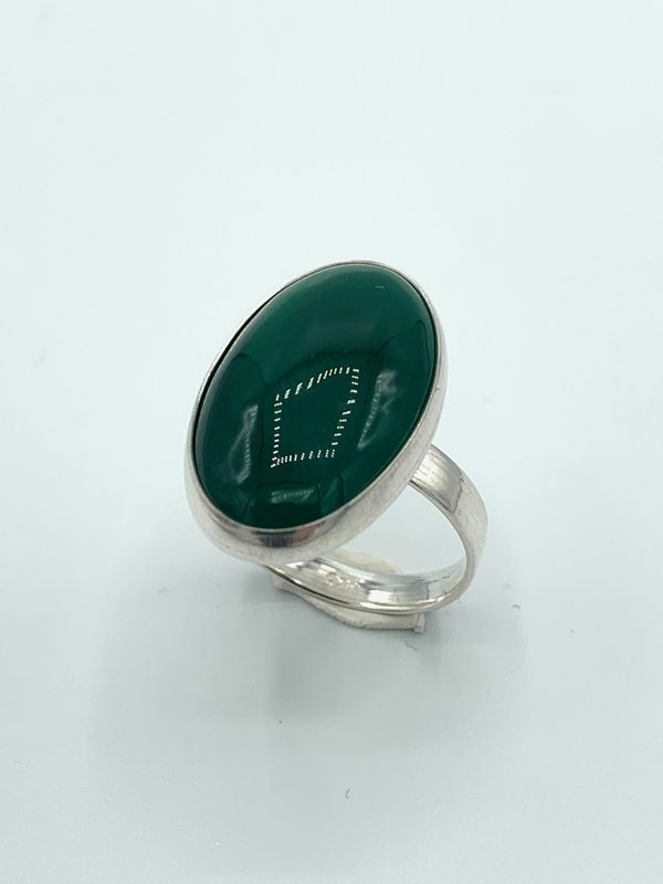 Silver ring 15x25mm green Agate