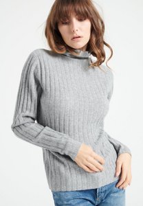 LILLY 15 Hellgrauer traditioneller Rollkragenpullover aus geripptem Kaschmir