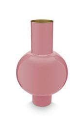 Medium-sized pink metal vase, 24x40cm in size, suitable for home decor.