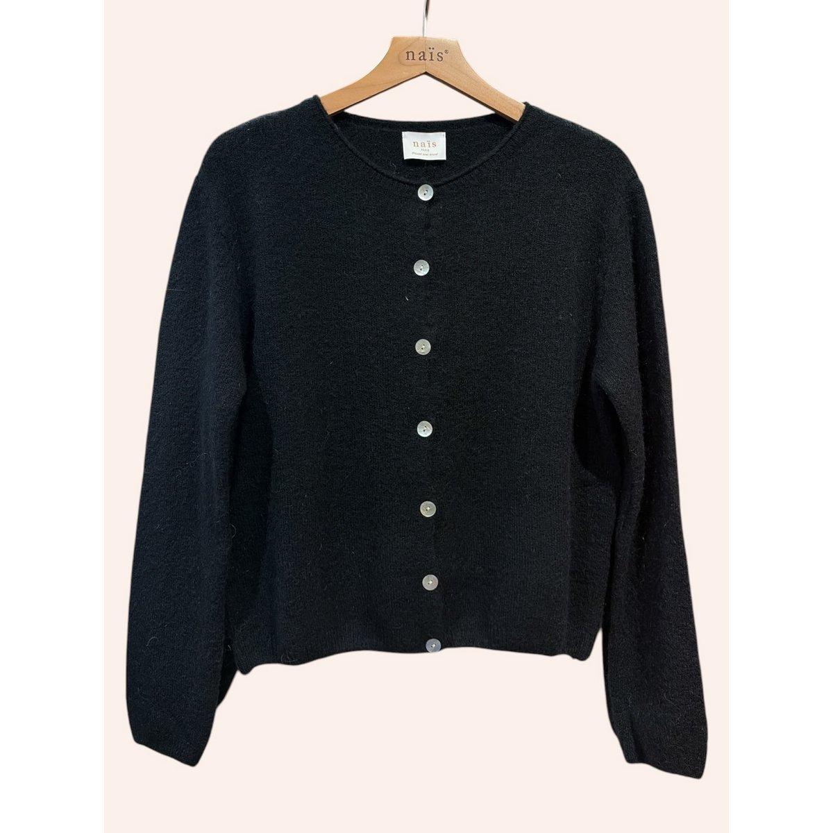 Cardigan col rond court boutonné en alpaga et laine