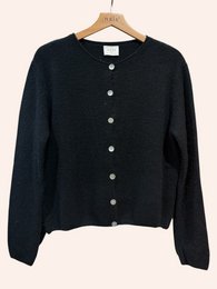 Cardigan col rond court boutonné en alpaga et laine