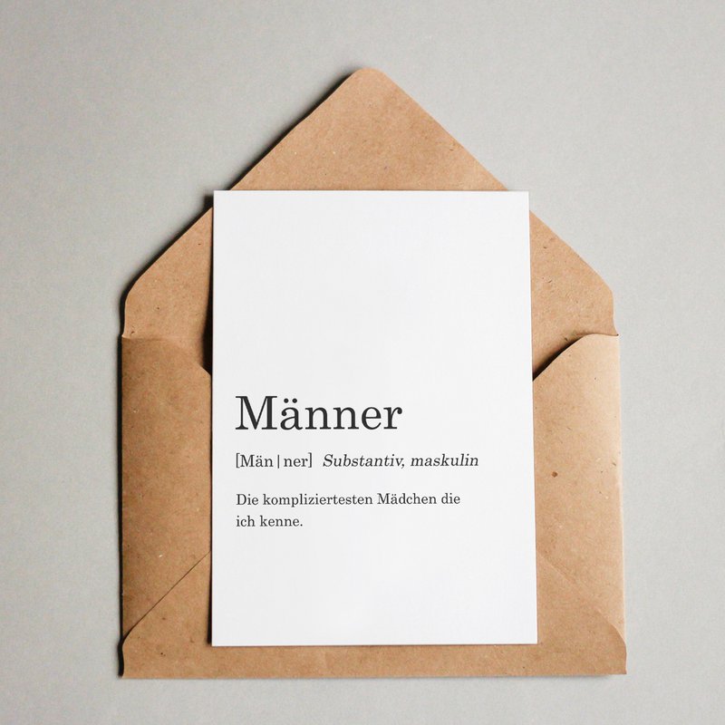 Ansichtkaart "Woordenboek: Mannen"