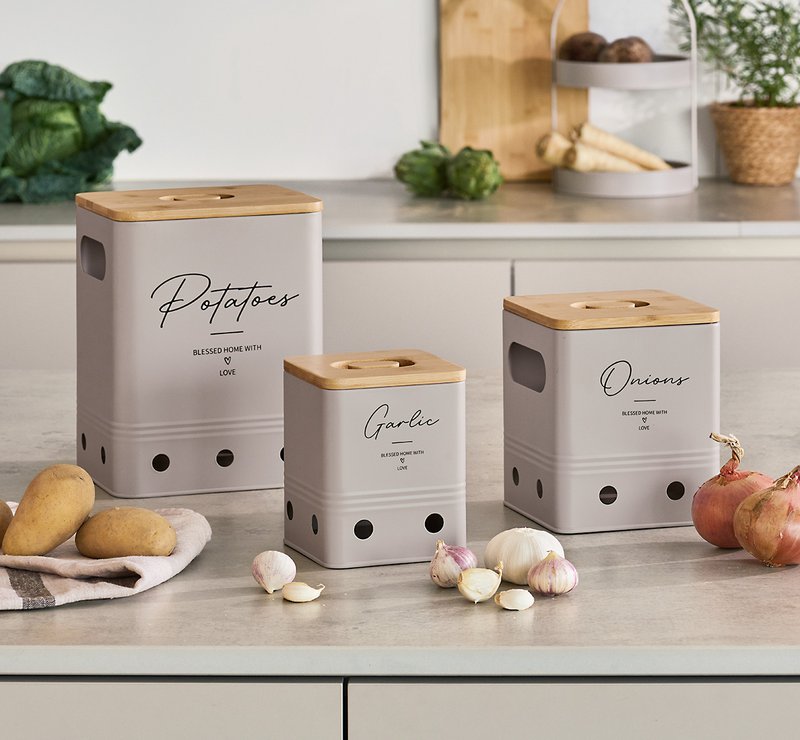 Voorraadpot "Aardappelen" met bamboe deksel, 5100 ml, metaal, greige, FSC 100%