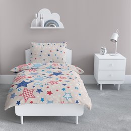 Beaver bed linen set 100x135cm stars in beige blue