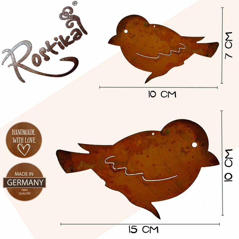 Metal decorative bird for hanging or on a stick Rust decoration for the garden and living room