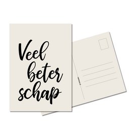 A get well card with the text "Veel beter schap" in a handwritten style font. The card has a simple, minimalist design with a white background and black text.
