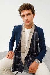 Mężczyźni Roman Check Scarf Navy-Ecru