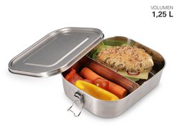 Lunch box made of stainless steel with seal and divider