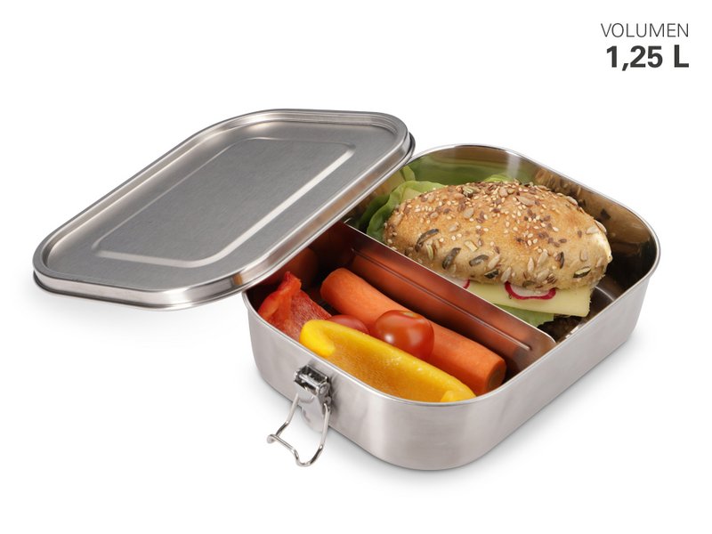 Lunch box made of stainless steel with seal and divider