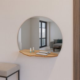 Ręcznie wykonane lustro ścienne z funkcjonalną drewnianą półką inspirowaną górami