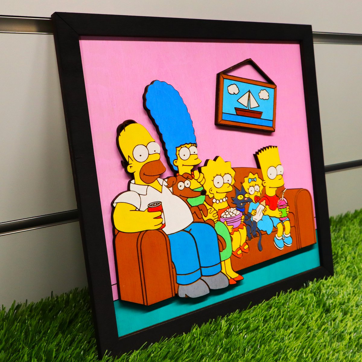 3D Simpsons vægramme i træ, Simpsons Family på sofaen, Nørd- og nørdgave, Housewarming, Vægdekoration, Gave til Fan, Boligdekoration