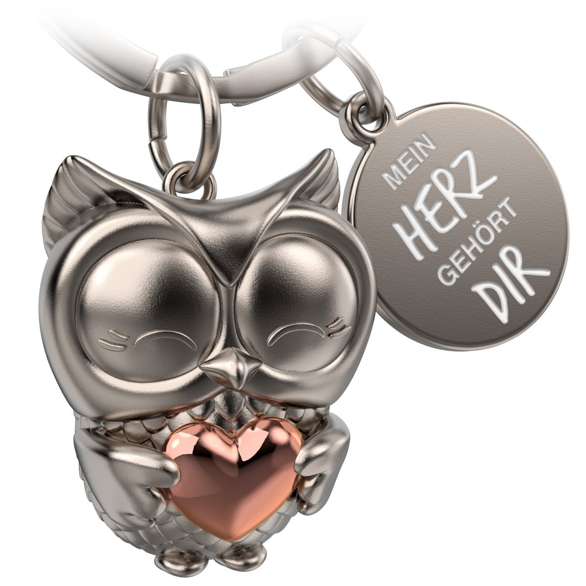 "Mijn hart is van jou" uil sleutelhanger "Owly" met hart en gravure - liefdevolle geluksbrenger voor koppels - geschenk van liefde, vriendschap