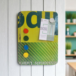 Magnetic board made from recycled oil drums with 5 colorful magnets