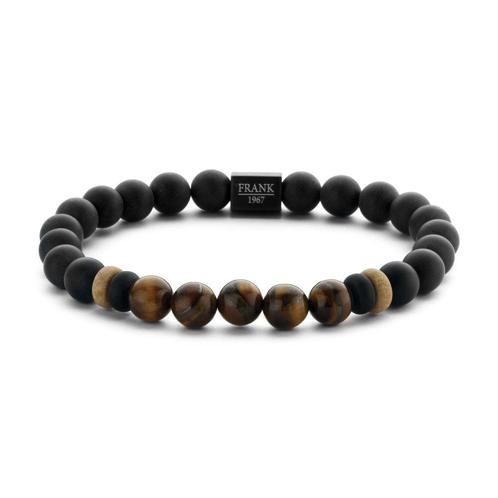 FRANK 1967 7FB-0245 - Kralenarmband Heren - Agaat - tijgeroog - Bruin - Zwart