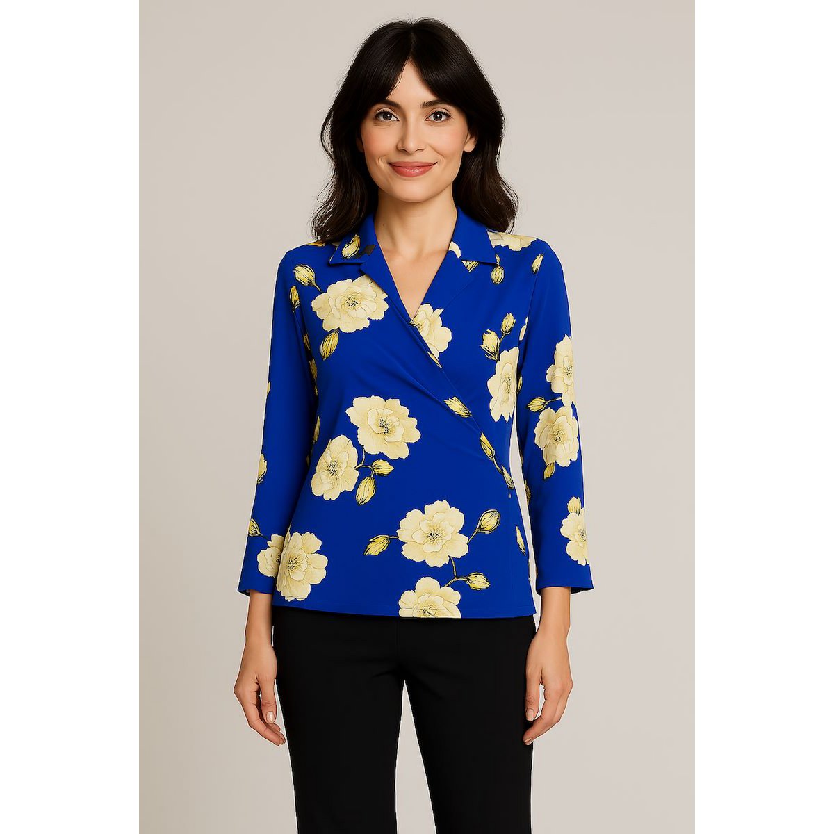 Blue Fluid Fluid Kimono Jacke mit Blumendruck - Französische Herstellung