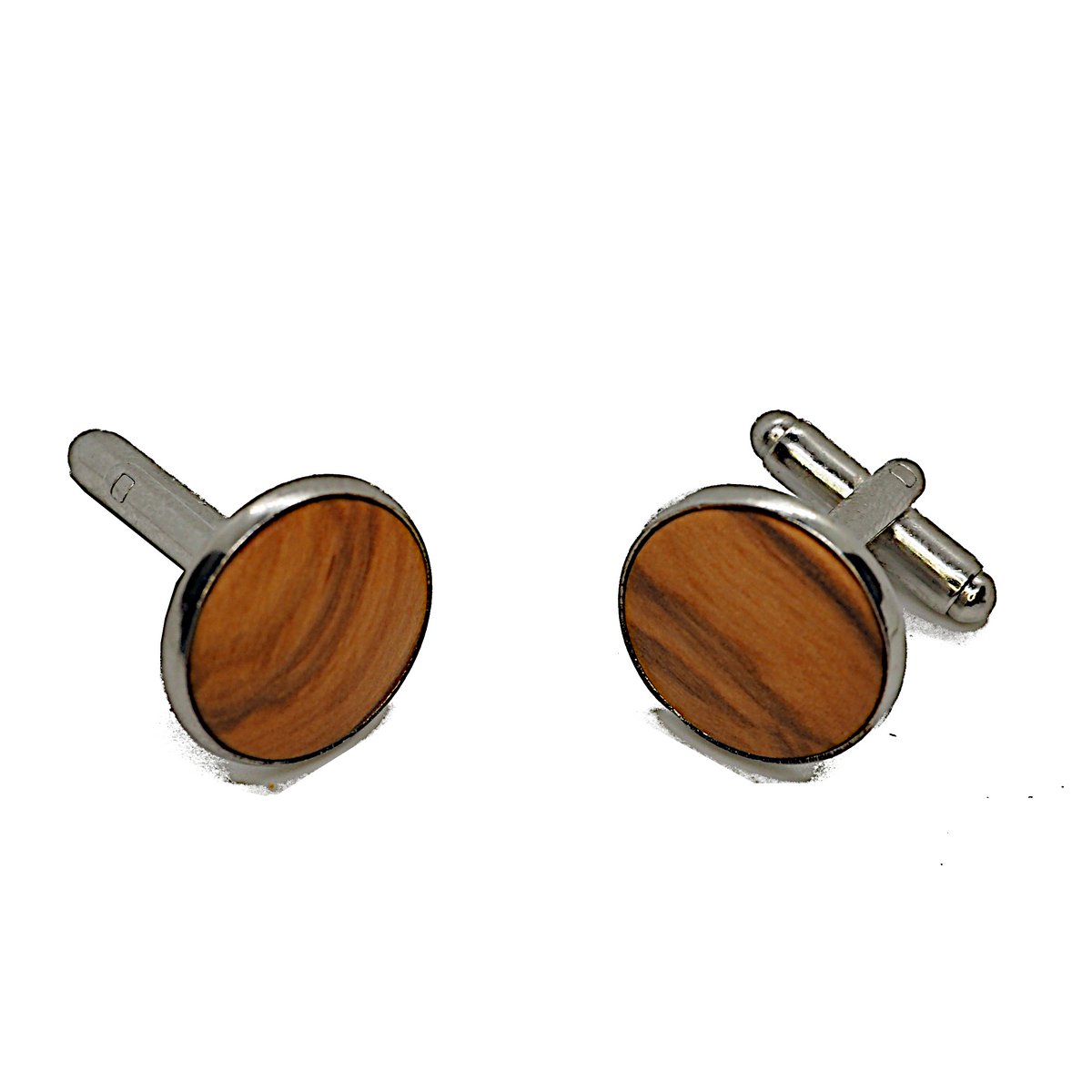 Elegante runde Manschettenknöpfe aus echtem Olivenholz Durchmesser ca. 18 mm, abgerundete Einlage mit toller Maserung