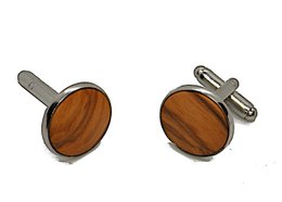 Elegant round cufflinks made of real olive wood, diameter approx. 18 mm, rounded inlay with great grain.