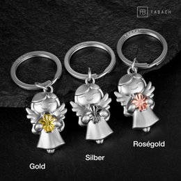 "Star" skytsengel nøglering - lykkeengel med kløverblad - engle lykkeamulet