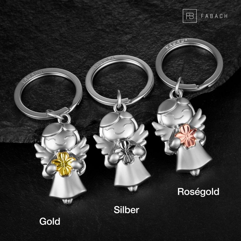 "Star" skytsengel nøglering - lykkeengel med kløverblad - engle lykkeamulet