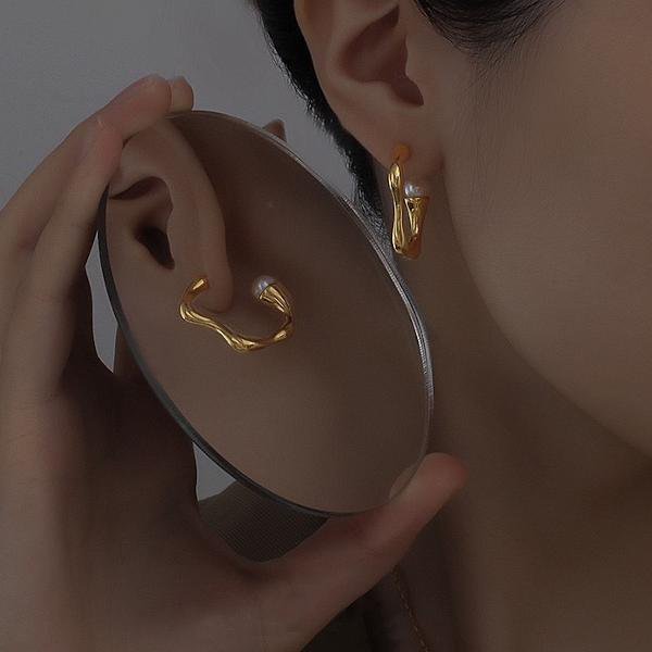 Moderne Vintage Wavy Line Pearl Hoop øreringe
