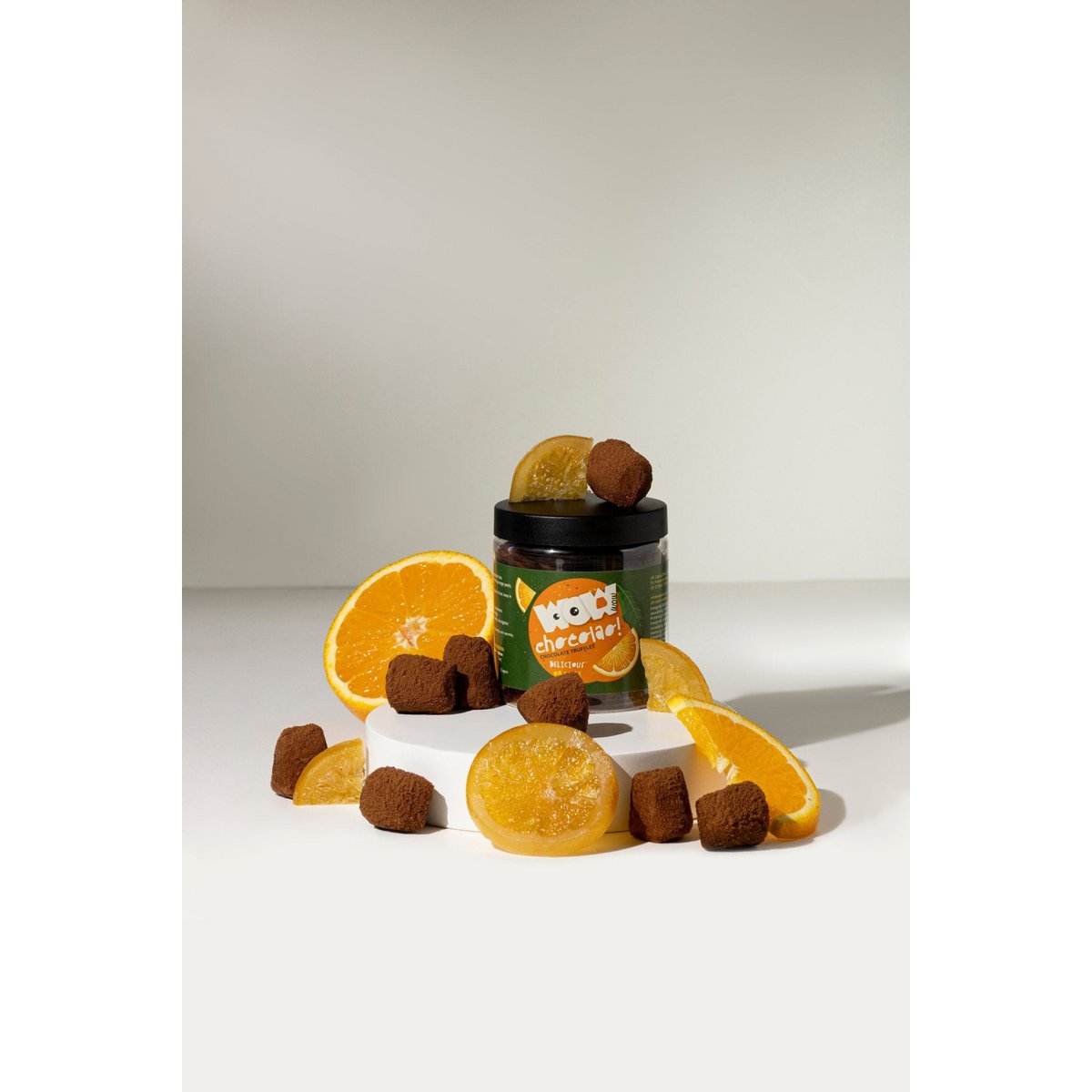 Kandiserede appelsinskal chokoladetrøfler gavekrukke 130g | Citrus chokolade