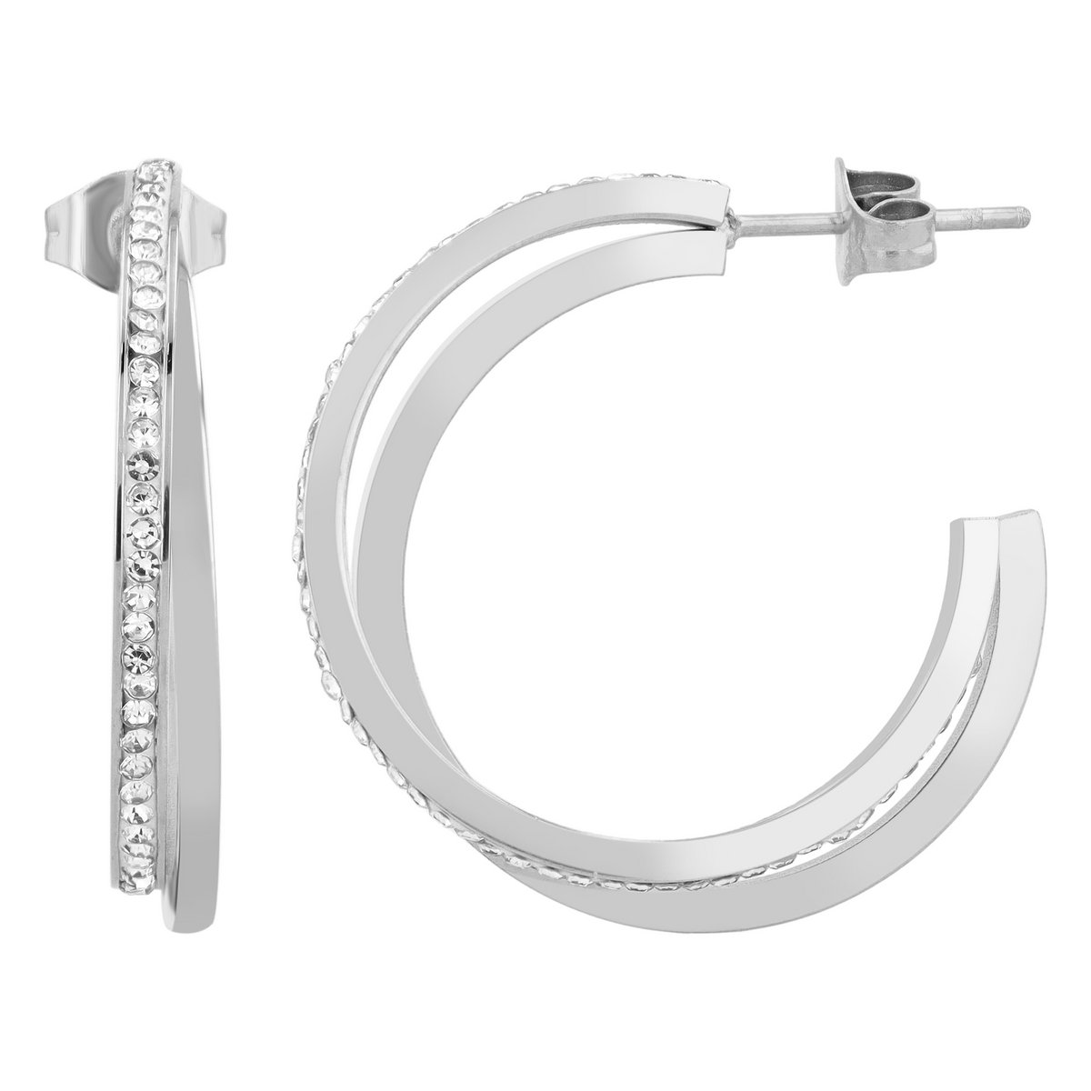 "Vanessa" double hoop earrings made of stainless steel with silver trim