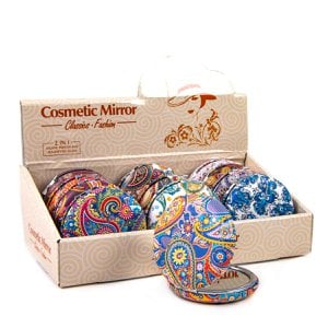 Cosmetics mirror round in Boho -style 1 - 12 Set - 7.5 x 7.5 x 1cm