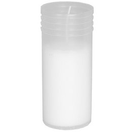 Clear cylindrical grave candle, tall frosted glass container, memorial light, 140mm height.
