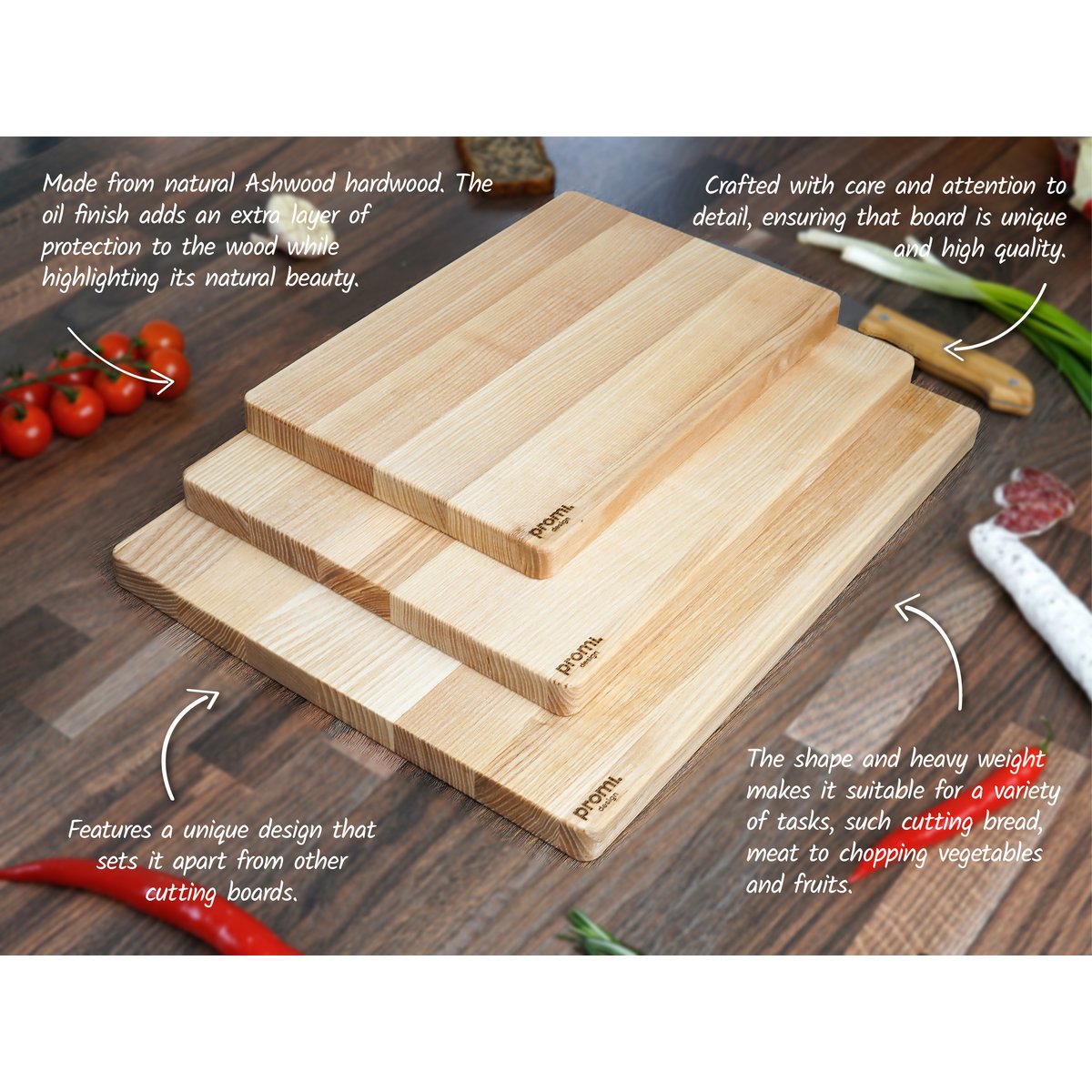 Planche à découper en bois de frêne naturel dur 3 tailles