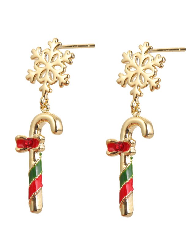 Earrings - Candy cane with snowflake