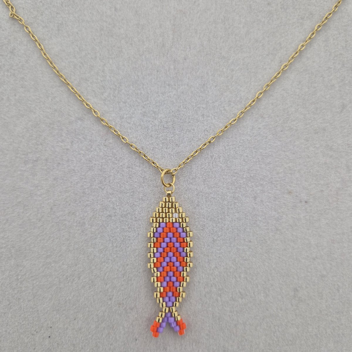 Ketting met Miyuki visje - Oranje Paars