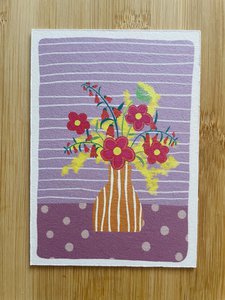 Striped vase with flowers and mimosa cardboard map