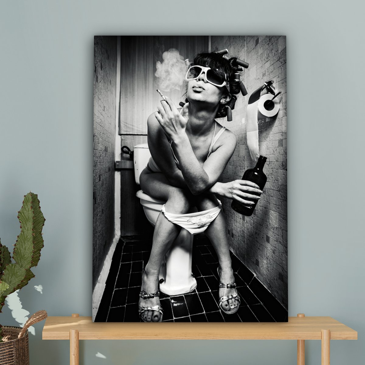 Canvas Painting - Wall Decoration Woman - Vintage - Curles - Toilet - Cigarette - Wall Decoration Living Room - Bedroom Decoration - Room Accessories - Canvas Paintings