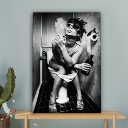 Canvas Painting - Wall Decoration Woman - Vintage - Curles - Toilet - Cigarette - Wall Decoration Living Room - Bedroom Decoration - Room Accessories - Canvas Paintings