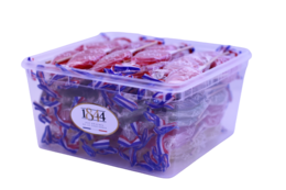 100 Fruchtlutscher für Himbeere – Erdbeere – Apfel – Zitrone – Karamell Display – 1300 g
