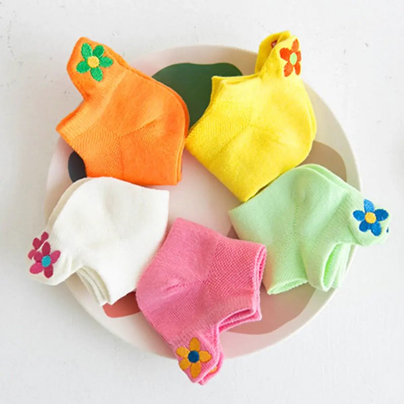 Confezione da 5 calzini colorati con linguetta a fiori I per neonati e bambini