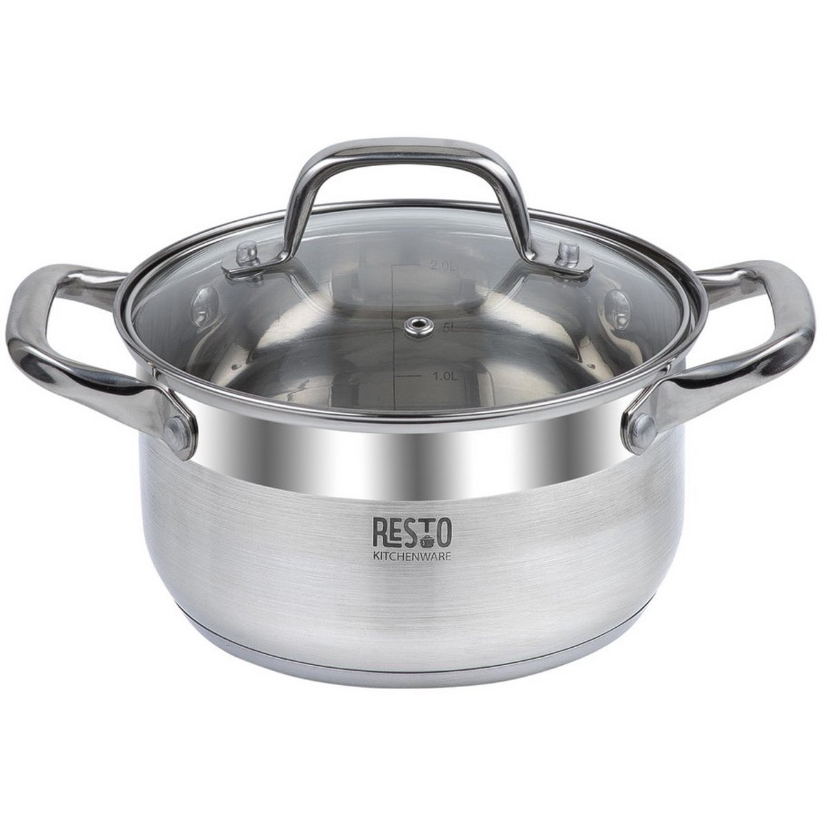 RESTO 92003 Libra Kookpan - 3.6 Liter - Rond Ø20 cm - Roestvrijstaal - Inductie Pan - Braadpan met Glazen Deksel