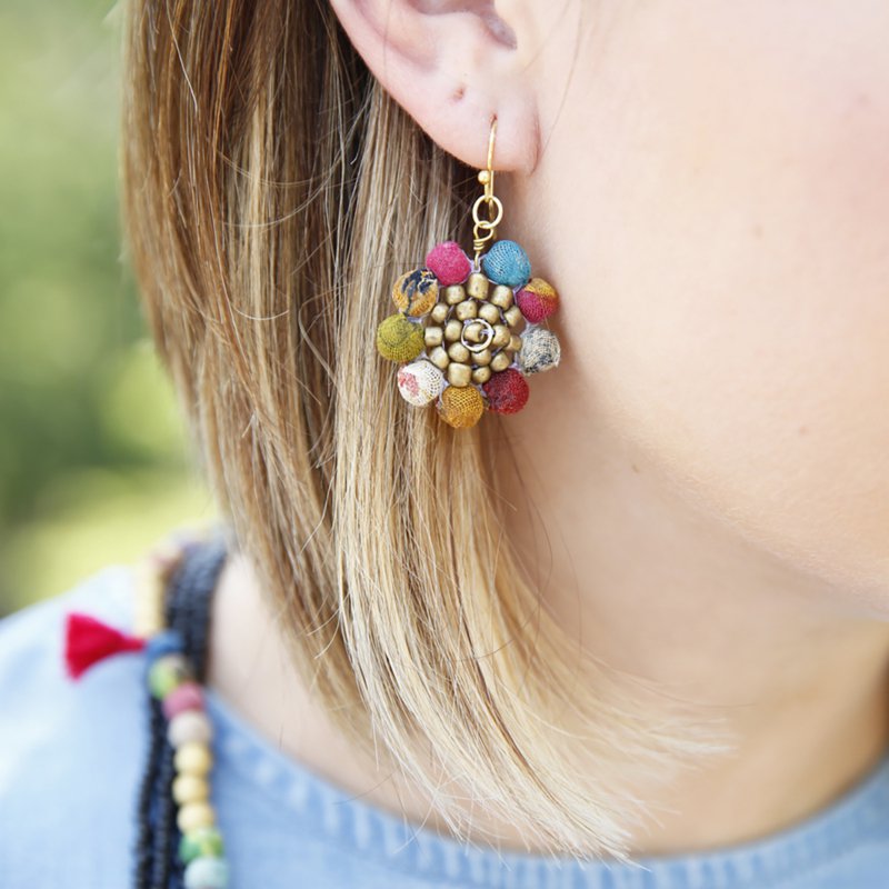 Kantha Sonnenblumen Ohrringe
