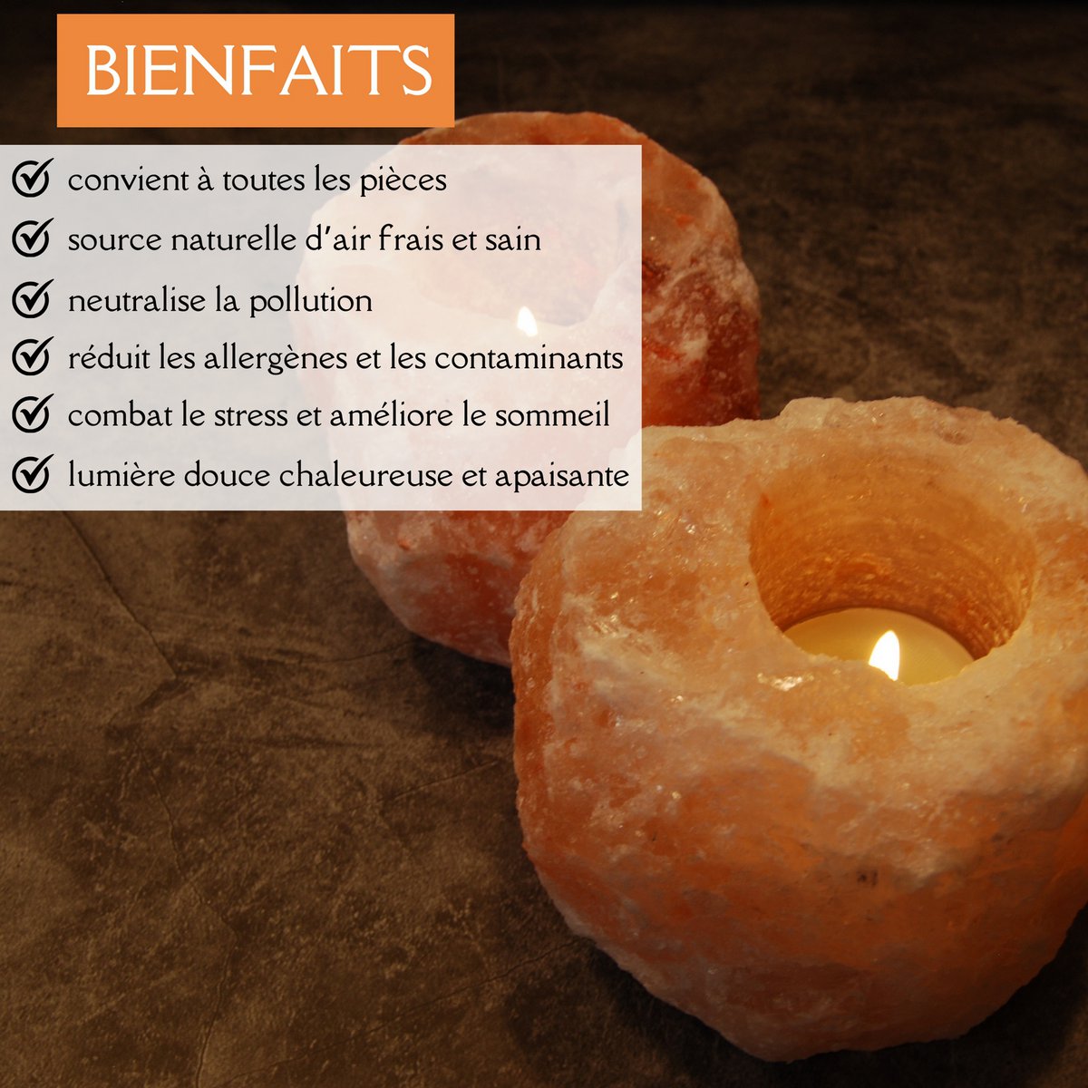 Himalayan salt candle holder - For CHAUTER CHAUTER - RADS 500G format - Gift idea - Original decoration object