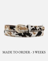 Leopard print skinny cow hair belt, available in sizes XS-XXL. Made of high-quality materials with a stylish animal print design.