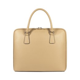 RB1019AQ | Unisex Business Briefcase in Genuine Leather Made in Italy with removable shoulder strap. Attachments with shiny nickel metal snap hooks - Taupe color - Dimensions: 37 x 29 x 6.5 cm
